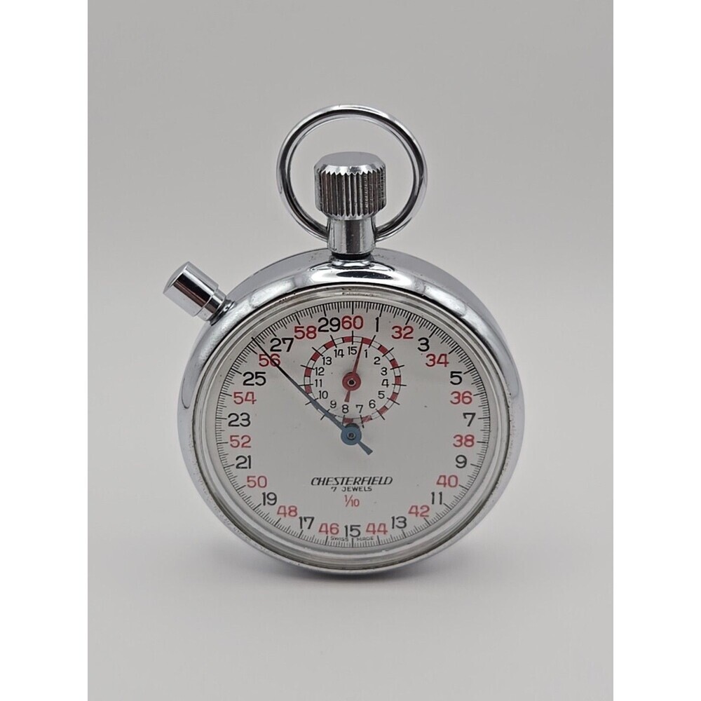 Vintage Chesterfield Swiss Mechanical Stopwatch 7 Jewel 1/10 Sport Timer